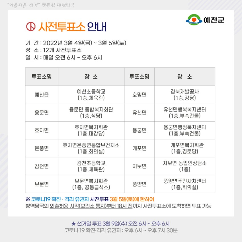 2.'내손으로 만드는 대한민국' 제 20대 대통령선거 12개 사전투표소 안내